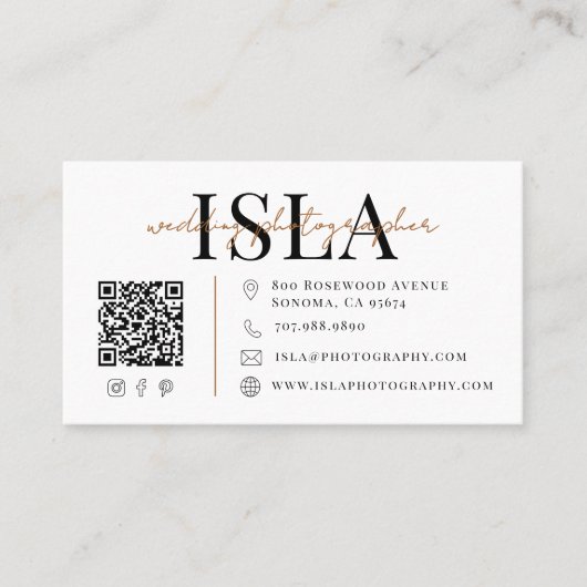 Carte De Visite Code QR de photographe de mariage moderne (Devant)