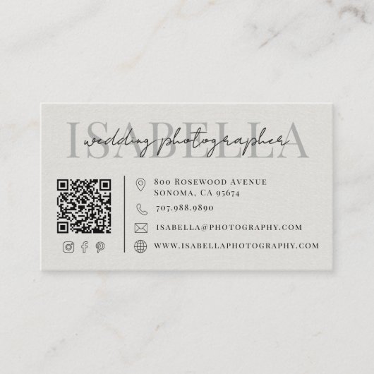Carte De Visite Code QR de photographe de mariage moderne (Devant)