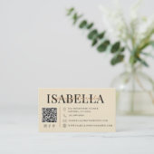 Carte De Visite Code QR de photographe de mariage moderne en lin f (Debout devant)