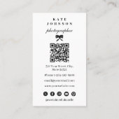 Carte De Visite Code QR de photographe élégant unique de luxe (Dos)