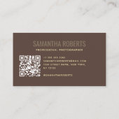 Carte De Visite Code QR de photographe professionnel moderne marro (Dos)