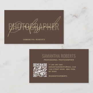 Carte De Visite Code QR de photographe professionnel moderne marro