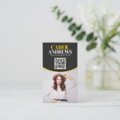 Carte De Visite Code QR de photographe professionnel noir et jaune (Debout devant)