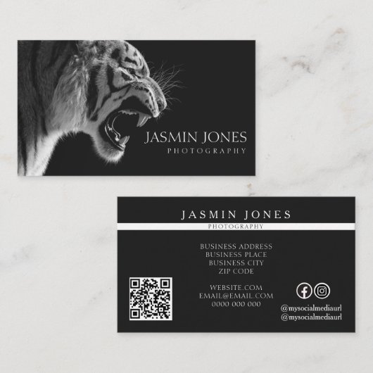 Carte De Visite Code QR de photographie de faune noire (Devant / Derrière)