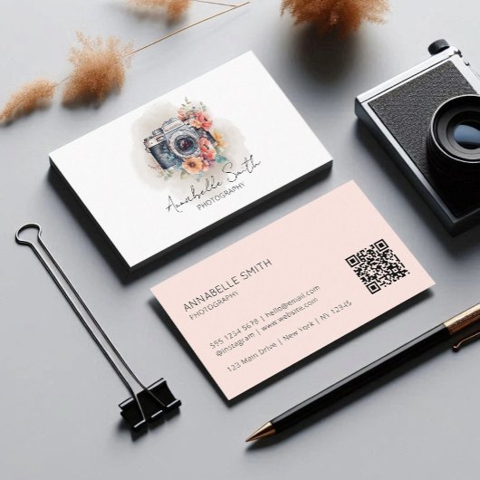 Carte De Visite Code QR de photographie florale rose rose