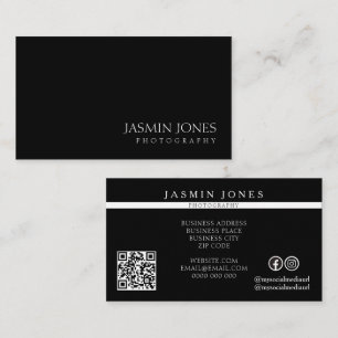 Carte De Visite Code QR de photographie minimaliste noire