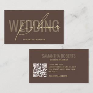 Carte De Visite Code QR de planificateur de mariage moderne marron