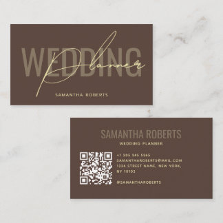 Carte De Visite Code QR de planificateur de mariage moderne marron