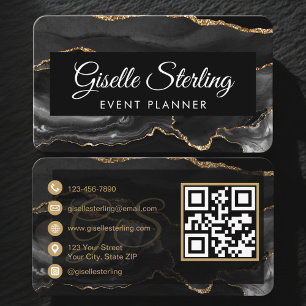 Carte De Visite Code QR de planificateur d'événements Noir Or