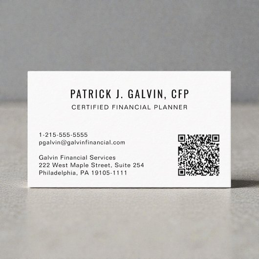 Carte De Visite Code QR de planificateur financier certifié CFP