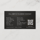 Carte De Visite Code QR de plomberie métallisé noir et or (Dos)