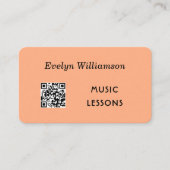 Carte De Visite Code QR de professeur de musique élégant pêche (Devant)