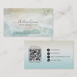 Carte De Visite Code QR de professeur de natation à l'aquarelle mo