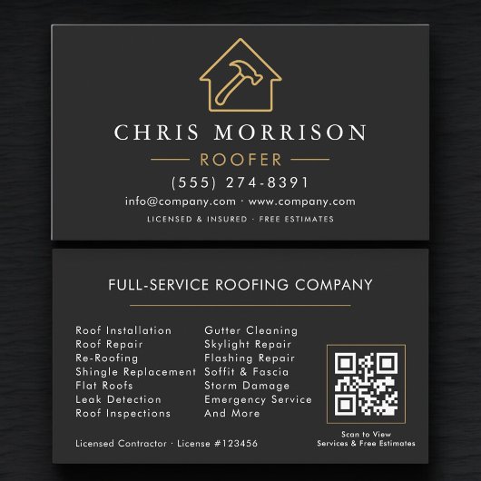Carte De Visite Code QR de professionnel de la toiture