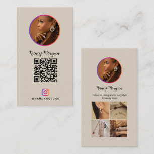 Carte De Visite Code QR de profil Instagram Grille de photos Beige