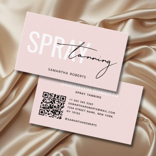 Carte De Visite Code QR de pulvérisation de bronzage moderne rose