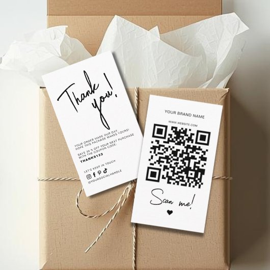 Carte De Visite Code QR de remerciement de commande blanc moderne