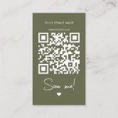 Carte De Visite Code QR de remerciement de commande en vert olive (Dos)