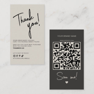 Carte De Visite Code QR de remerciement de commande gris beige mod