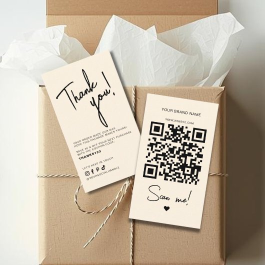 Carte De Visite Code QR de remerciement de commande moderne beige
