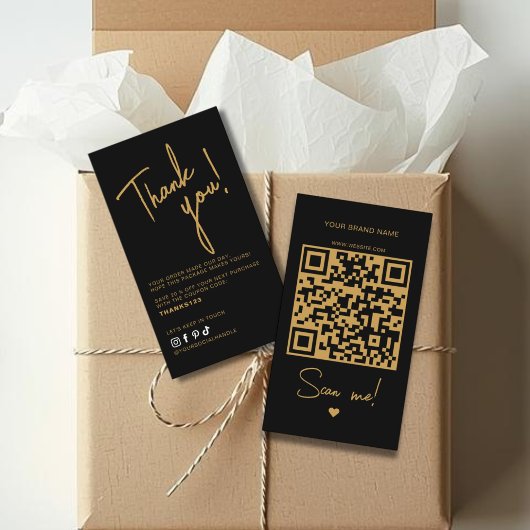 Carte De Visite Code QR de remerciement de commande noir moderne