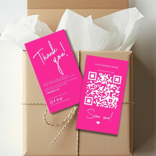 Carte De Visite Code QR de remerciement de commande rose vif moder