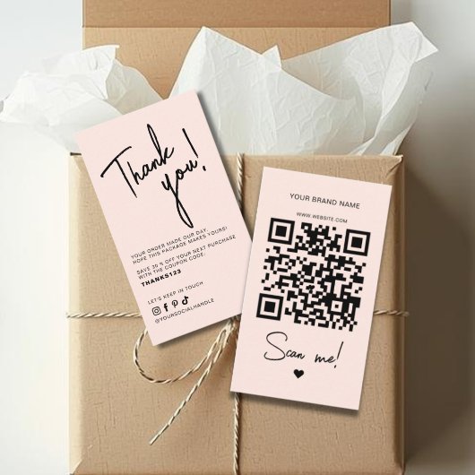 Carte De Visite Code QR de remerciement pour commande rose blush m