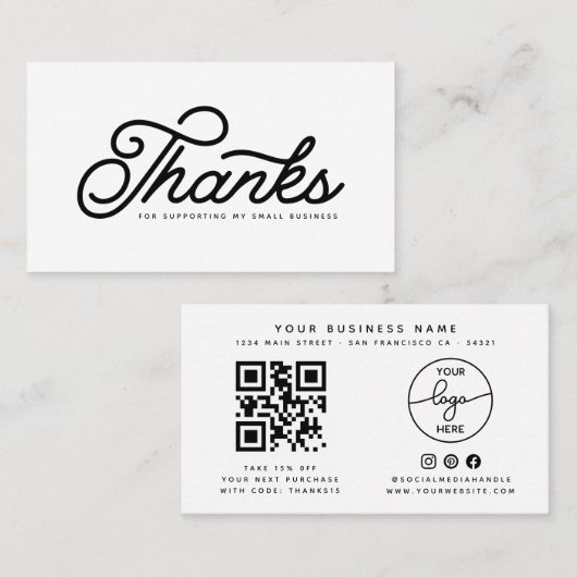 Carte De Visite Code QR de remerciement simple client Script Rétro (Devant / Derrière)