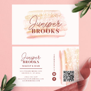 Carte De Visite Code QR de réseau social Rose Gold Pink Glitter