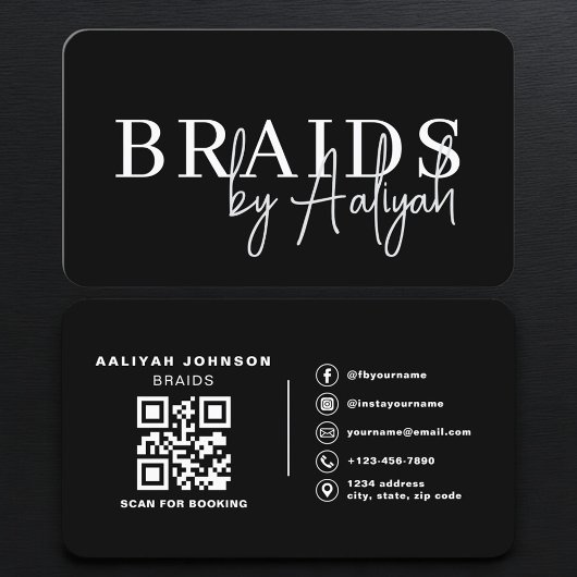 Carte De Visite Code QR de réservation de tresses de cheveux