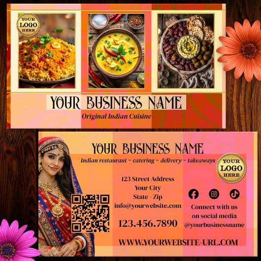 Carte De Visite Code QR de restaurant indien élégant et traiteur