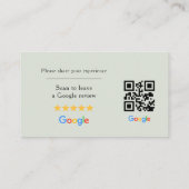 Carte De Visite Code QR de révision Google vert sauge Spa Salon (Dos)