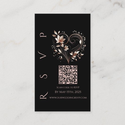 Carte De Visite Code QR de RSVP de mariage moderne - Fleurs de cou (Devant)