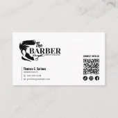 Carte De Visite Code QR de Salon de Coiffure Barbier Simple Noir B (Devant)