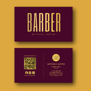 Carte De Visite Code QR de salon de coiffure moderne Logo Or Bourg