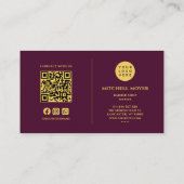Carte De Visite Code QR de salon de coiffure moderne Logo Or Bourg (Dos)