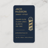 Carte De Visite Code QR de salon de coiffure Navy Blue Gold (Devant)