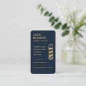 Carte De Visite Code QR de salon de coiffure Navy Blue Gold (Debout devant)