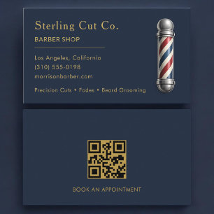 Carte De Visite Code QR de salon de coiffure pour hommes Bleu mari