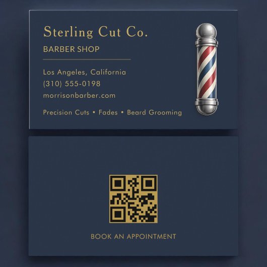 Carte De Visite Code QR de salon de coiffure pour hommes Bleu mari