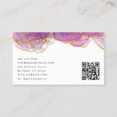 Carte De Visite Code QR de salon de manucure paillettes or violet (Dos)