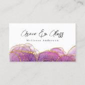 Carte De Visite Code QR de salon de manucure paillettes or violet (Devant)