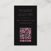 Carte De Visite Code QR de salon de manucure Photo Script Rose Noi (Dos)
