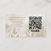Carte De Visite Code QR de script bohème botanique moderne beige (Dos)
