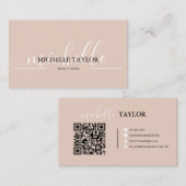 Carte De Visite Code QR de script calligraphique beige boho (Devant / Derrière)