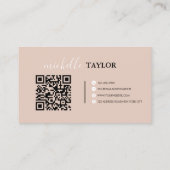Carte De Visite Code QR de script calligraphique beige boho (Dos)