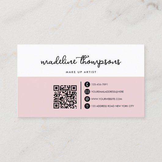 Carte De Visite Code QR de script Classic rose double ton (Dos)