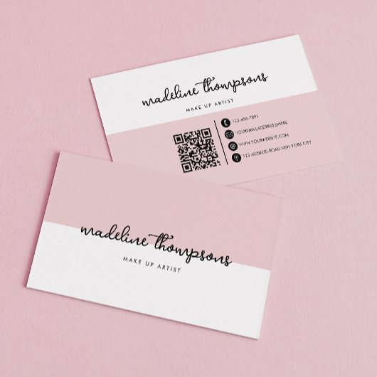 Carte De Visite Code QR de script Classic rose double ton