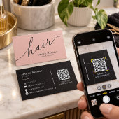 Carte De Visite Code QR de script de coiffeur rose pastel