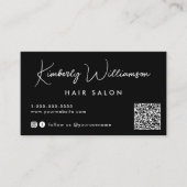 Carte De Visite Code QR de script de signature chic noir (Devant)